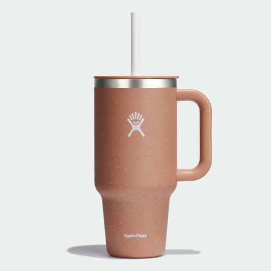 Hydro Flask Travel Tumbler Handled Tumbler Θερμός 1lt Sandy με Καλαμάκι και Λαβή