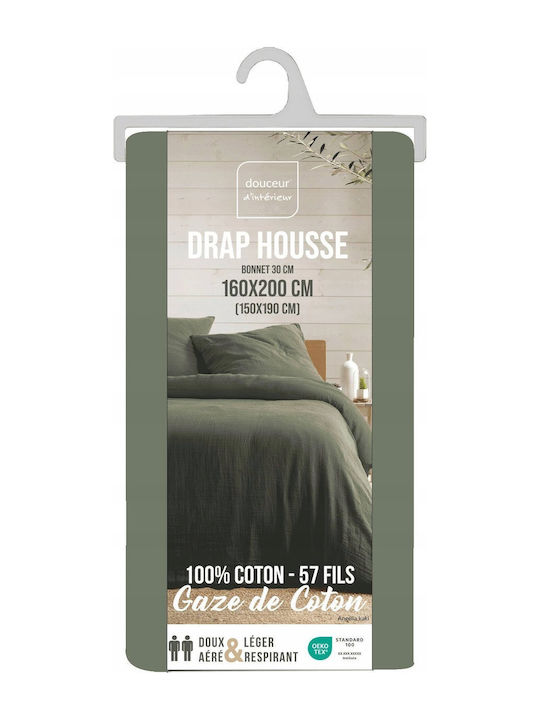 Douceur d'Intérieur Sheet Super-Double with Elastic 160x200cm. Green