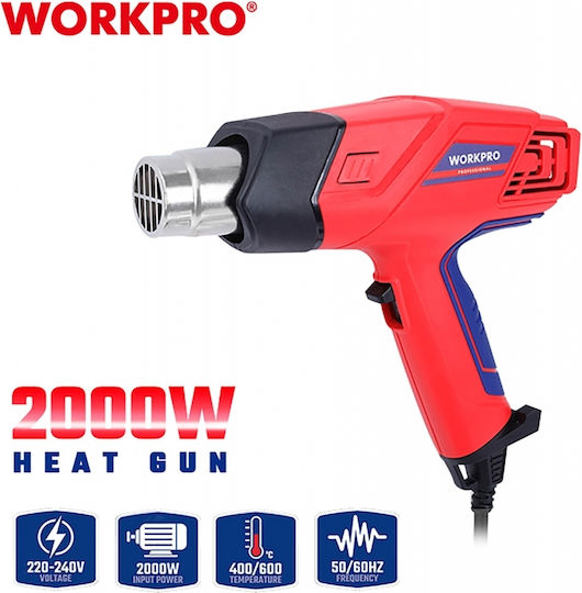 WorkPro WP474000CE Πιστόλι Θερμού Αέρα 2000W με Ρύθμιση Θερμοκρασίας εως και 400°C