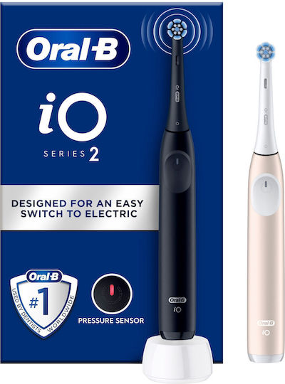 Oral-B iO Series 2 Ηλεκτρική Οδοντόβουρτσα με Αισθητήρα Πίεσης Night Black / Calm Pink Διπλή Συσκευασία