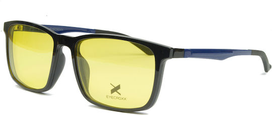 Eyecroxx 589 C1 Clip-On Herren eckige schwarze Acetat-Korrektionsbrille