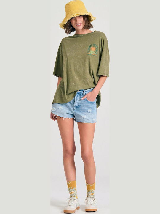 Γυναικείο Oversized T-shirt Ριγέ Χακί