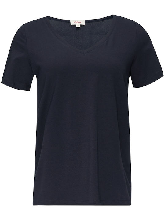 Red Label Women's Blouse Short Sleeve with V Neckline Dark Blue
