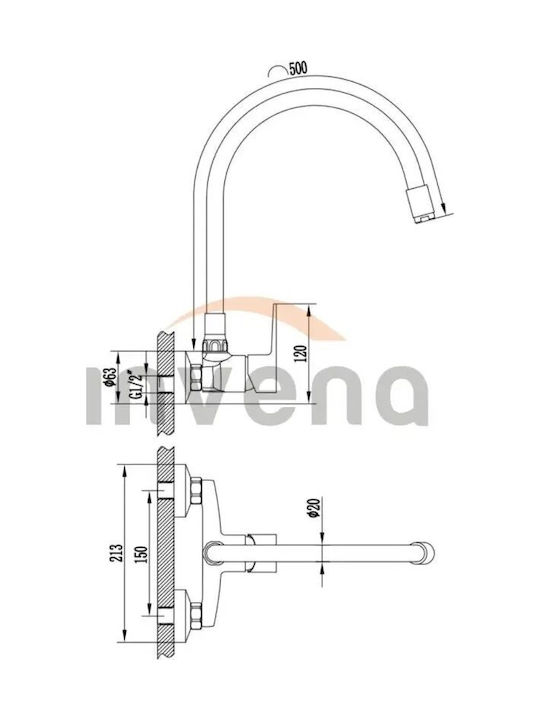 Invena Μπαταρία Κουζίνας Πάγκου Μαύρη