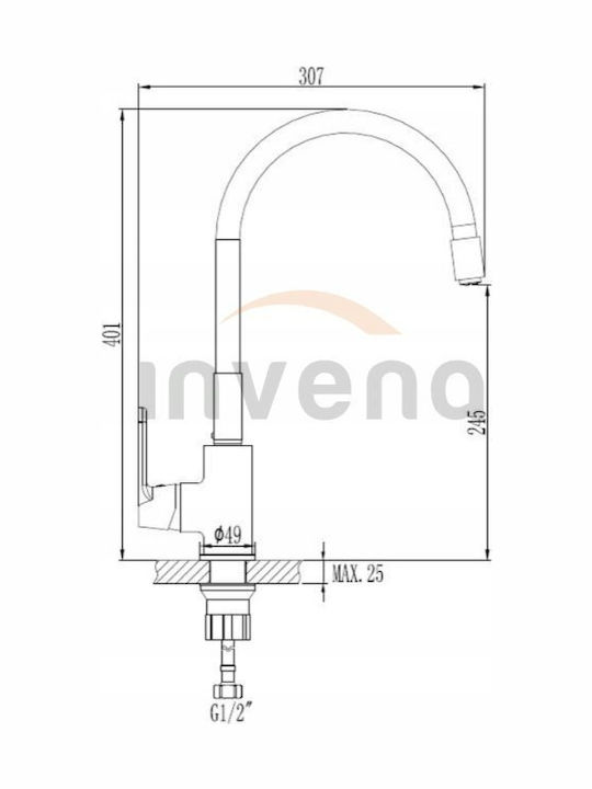 Invena Μπαταρία Κουζίνας Πάγκου Γκρι Invena Μπαταρία Κουζίνας Πάγκου Γκρι