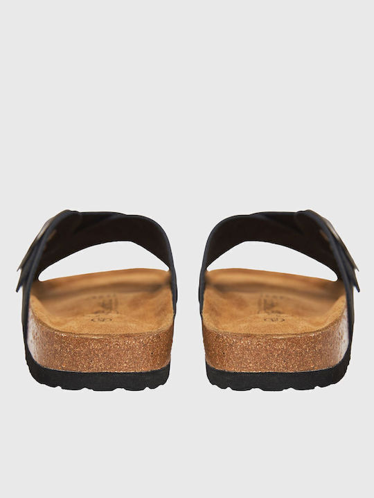 Leather Women's Flat Sandals in Black Color
