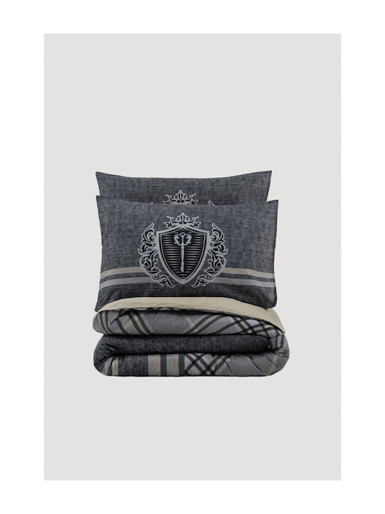 Cotton Box Set Husă de Pilotă Bumbac Dublă cu 2 Fețe de Pernă & 1 Cearsaf 200x220 Negru