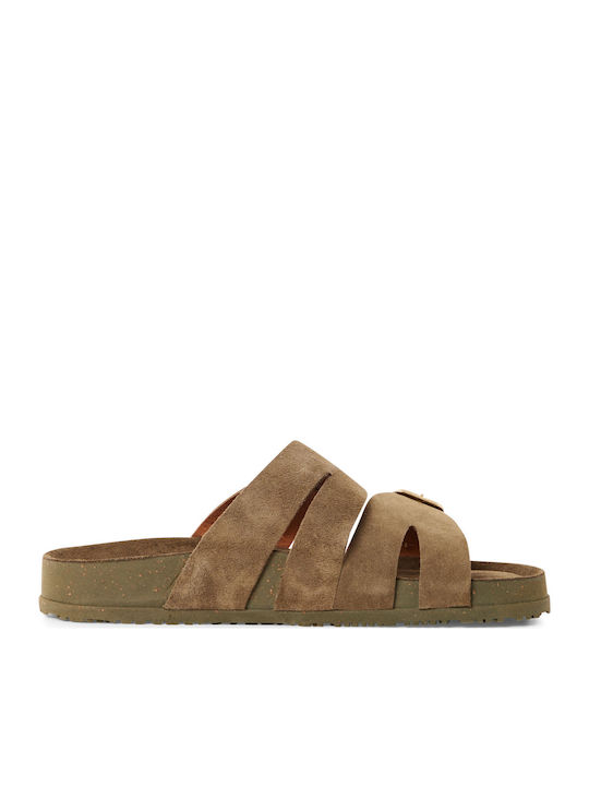 Leather Women's Flat Sandals Brown