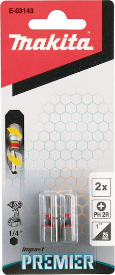 Makita Κονσολα Βιδοκατσαβιδιου Ph2-25mm 2τμχ Impact Premier