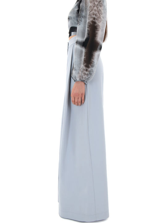 Women's High-waisted Fabric Trousers in Wide Line Gray