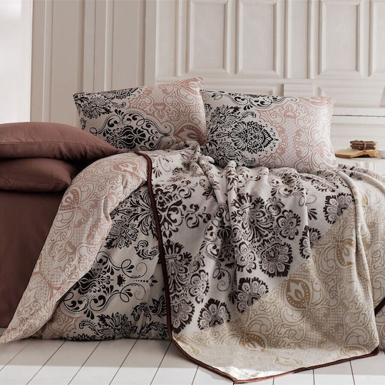 Nazenin Σετ Παπλωματοθήκη 200x220cm Διπλή με 2 Μαξιλαροθήκες & 1 Σεντόνι Καφέ