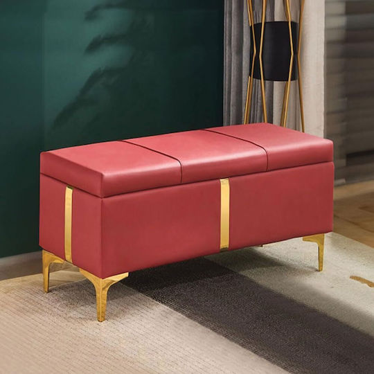 Stool Bench Stool With Storage Space Upholstered with Leatherette Red 80x40x45cm