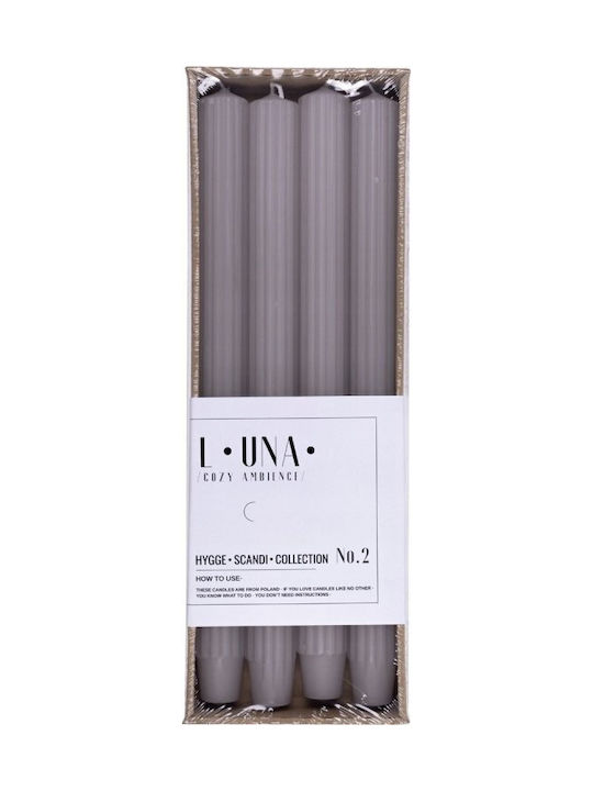 Lumânare lungă cu dungi pentru masă Donau Home 25x300 mm 4 bucăți gri-cenușiu