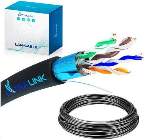 Extralink F/FTP Cat.5e Gigabit Network Cable Ethernet 50m Black