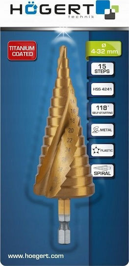 Högert Technik Conical Drill HSS Titanium with Hexagonal Shank for Metal και Wood 4-32mm