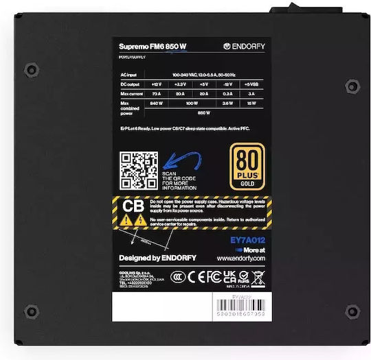 Endorfy Supremo FM6 850W Black Computer Power Supply Full Modular 80 Plus Gold