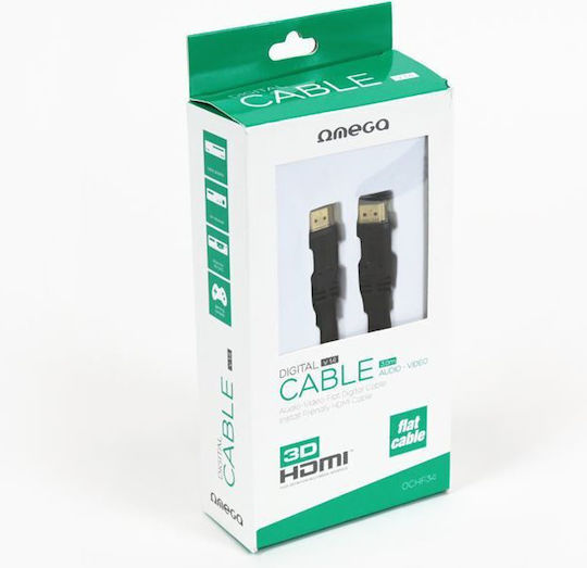 Omega HDMI 1.4 High Speed 1080p 120Hz Flat Cable HDMI male - HDMI male 1.5m Μαύρο