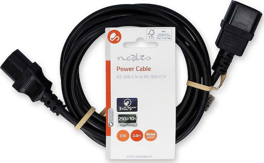 Nedis Удължителен кабел IEC-320-C14 към IEC-320-C13, черен, 2м