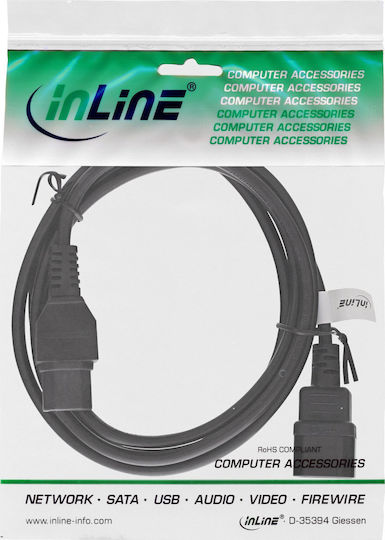 Cablu de prelungire Inline Inline Power Cable, conectare fierbinte, Iec-c15 drept la Iec-c14 drept, 5 m, negru