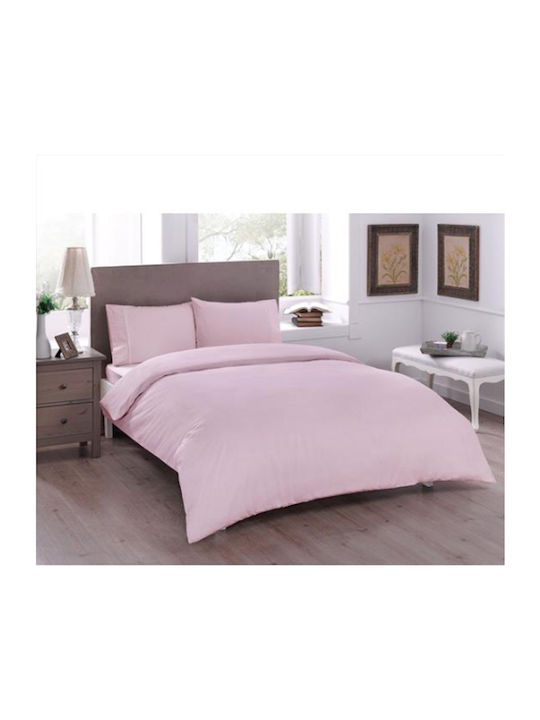 Tac Set Husă de Pilotă Bumbac Dublă cu 2 Fețe de Pernă & 1 Cearsaf 200x220 Basic Pink