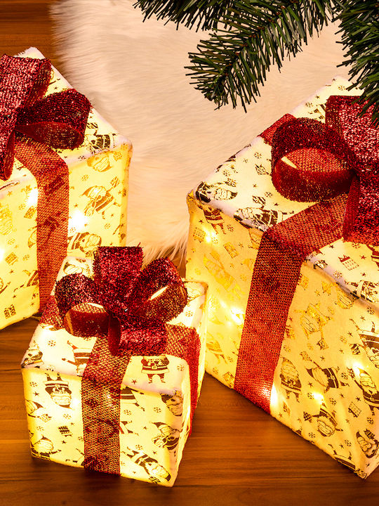 Bakaji Bakaji Set of 3 Lighted Christmas Gift Packages with Red Ribbon Warm White Light