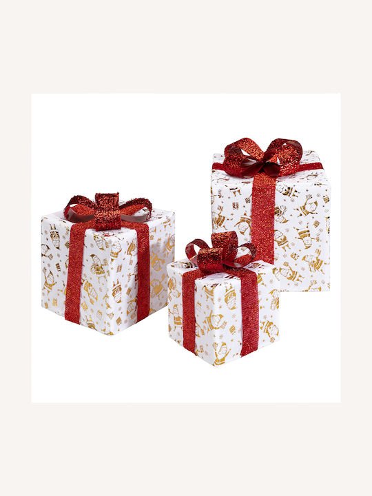 Bakaji Bakaji Set of 3 Lighted Christmas Gift Packages with Red Ribbon Warm White Light