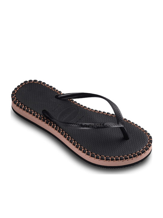 Damen Zehentrenner Slim Plattforms Loop in Schwarz