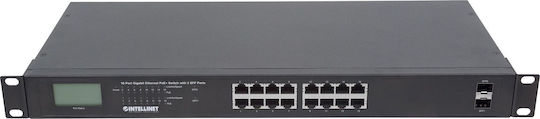 Intellinet LCD Screen Unmanaged L2 PoE+ Switch με 24 Θύρες Gigabit (1Gbps) Ethernet και 2 SFP Θύρες