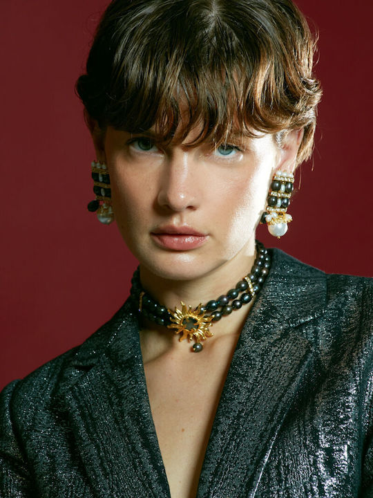 Desperate Design Choker από Ατσάλι με Πέρλες Μαύρο
