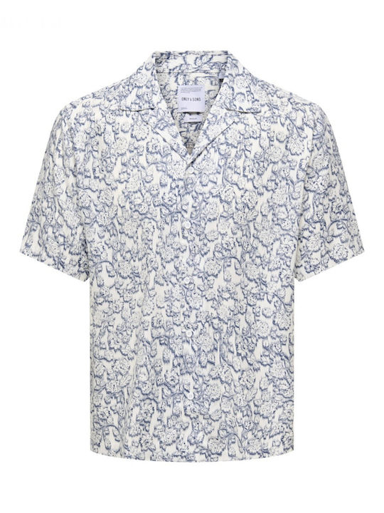 Κοντομάνικο Πουκάμισο σε Κανονική Γραμμή Floral Off White, Vintage Indigo