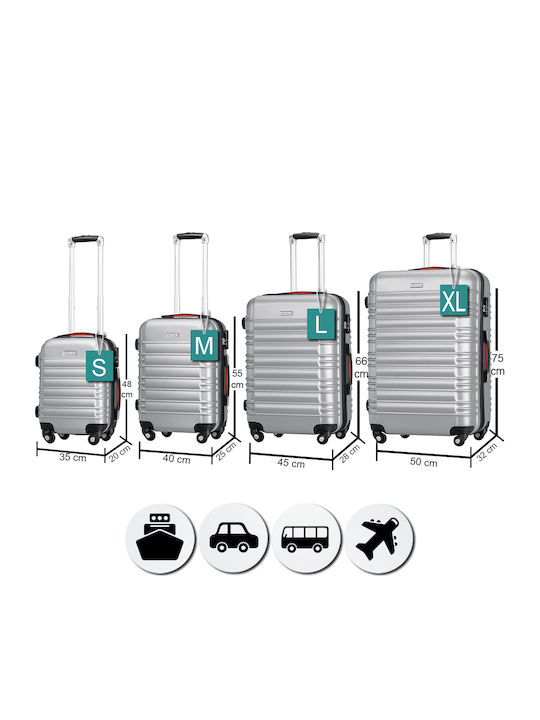 Provitera Travel Suitcases Hard Silver with 4 Wheels