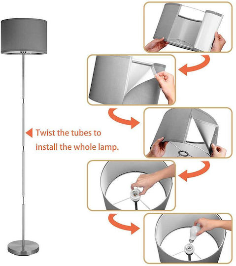 Bakaji Floor Lamp H160xW35cm. with Socket for Bulb E27 Gray