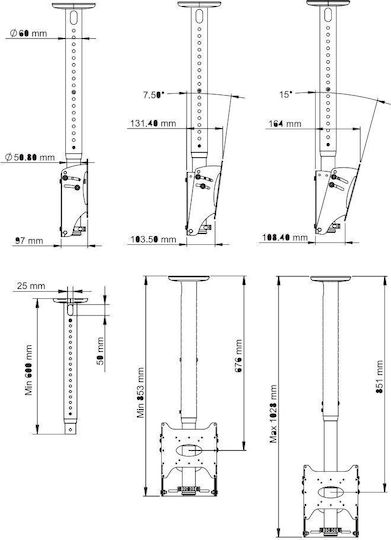 B-Tech BT8426/B TV Mount Ceiling up to 65" and 50kg Black