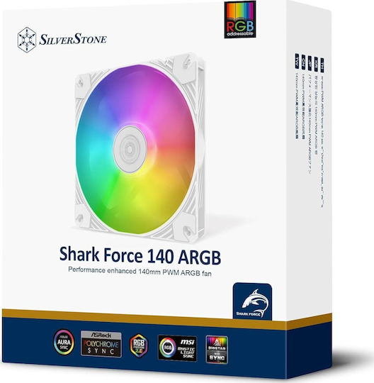 Silverstone Shark Force Case Fan 140mm (2200rpm) with ARGB Lighting and 4-Pin PWM Connection White