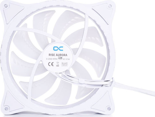 Alphacool Rise Aurora Gehäuselüfter 140mm (2000rpm) mit ARGB Beleuchtung und 4-Pin PWM Verbindung Weiß