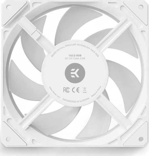 Ekwb FPT 140 Case Fan 2200rpm 118.01cfm With RGB Lighting And 4-Pin PWM Connection White