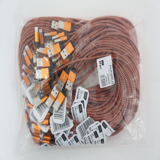 Omega Cordyl Fabric Cable Braided Lightning To USB 2A Polybag OEM 1m Orange