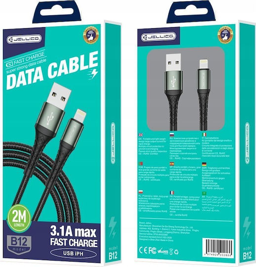Jellico USB-A to Lightning Cable Μαύρο 2m