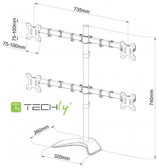 Techly Stand Desk Mounted for 4 Monitors up to 27" with Arm (ICA-LCD-2540)