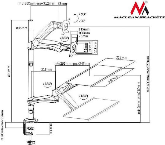 Maclean Energy Tabletop Suport Monitor până la 27" cu Braț (MC-681)