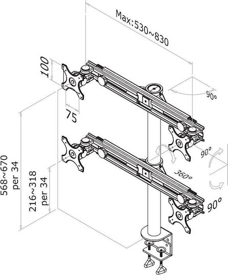 Newstar Stand Desk Mounted for 4 Monitors up to 30" with Arm (FPMA-D700D4)