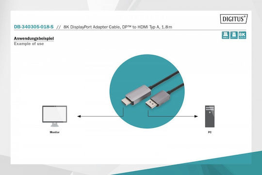 Digitus Cable DisplayPort male - HDMI male 1.8m Μαύρο (DB-340305-018-S)