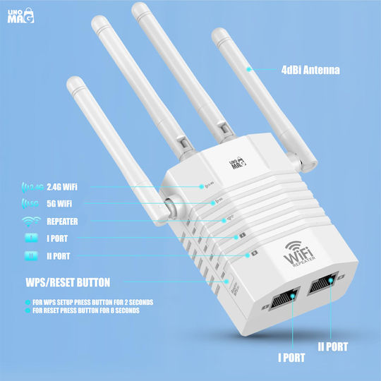 Linomag Удължител на WiFi Двулентов (2.4 и 5GHz) 1200Mbps с 2 Ethernet
