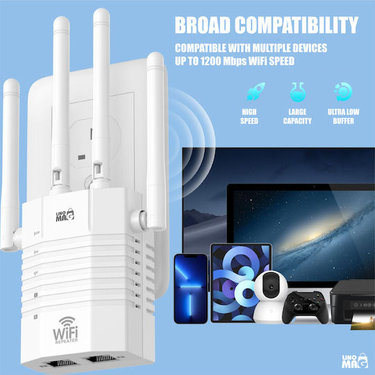 Linomag Удължител на WiFi Двулентов (2.4 и 5GHz) 1200Mbps с 2 Ethernet