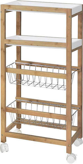Bakaji Τρόλεϊ Κουζίνας Ξύλινο 3 Θέσεων Μπεζ 40x22x83cm