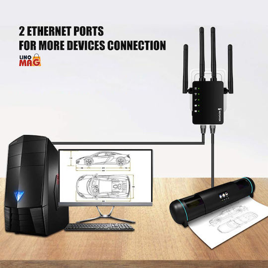 Linomag Удължител на WiFi Двулентов (2.4 и 5GHz) 1200Mbps с 2 Ethernet