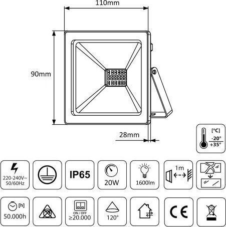 Maclean Energy Waterproof LED Floodlight 20W Natural White 4000K IP65
