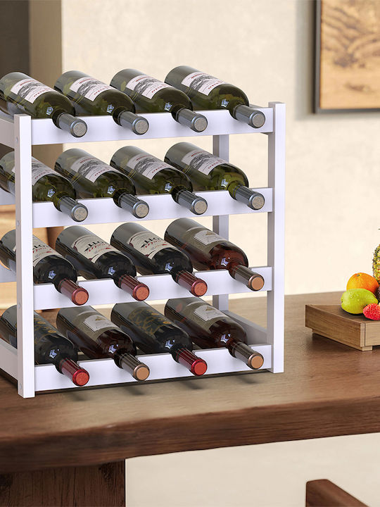 Bakaji Free Standing Wooden Wine Cabinet for 16 Bottles White 43x25x43cm