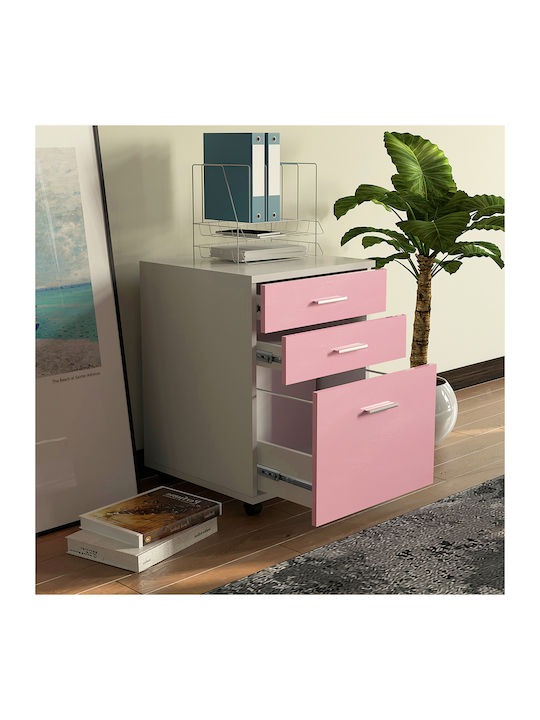 Bakaji Office Drawer Wooden MDF Printer Cabinet 3 Drawers Pink 02842086