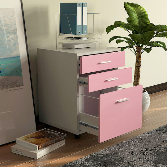 Bakaji Office Drawer Wooden MDF Printer Cabinet 3 Drawers Pink 02842086
